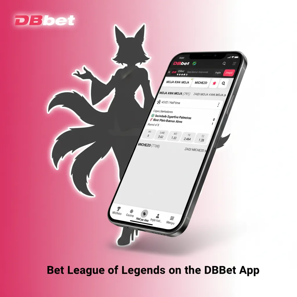 Phone showing DBBet app with live LoL odds, T1 vs Gen.G match, quick bet and cash out options for bettors in Tanzania.