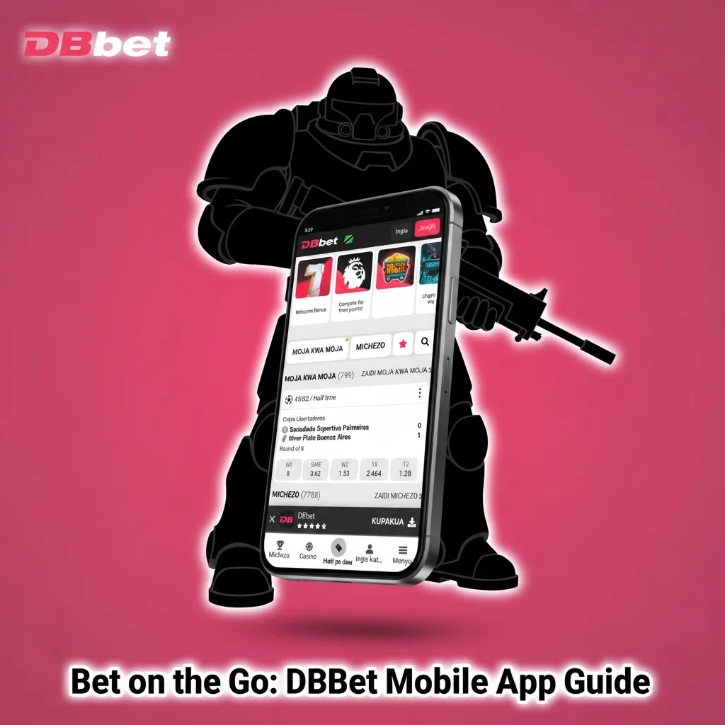 DBBet mobile app on a phone showing SC2 markets and live odds, with M-Pesa, Tigo Pesa, Airtel Money icons in Tanzania.