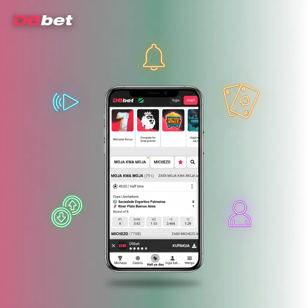 DBBet mobile app: Sports/Live/Casino tabs, fast live odds, cash out, alerts, and M-Pesa, Tigo Pesa, Airtel Money