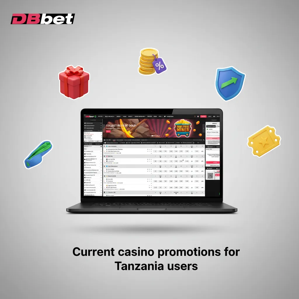 Banner listing Tanzania casino promos: 50% weekly slots reload, Tue free spins, 10% live cashback, Drops & Wins events.