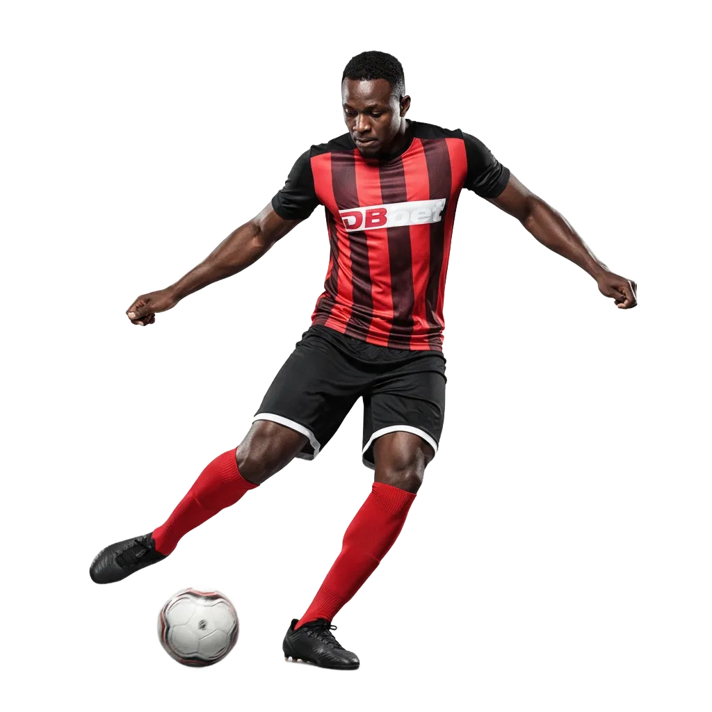 DBBet interface with football fixtures, live odds, bet slip, Tanzania theme, and 100% up to €1,500 welcome bonus banner.