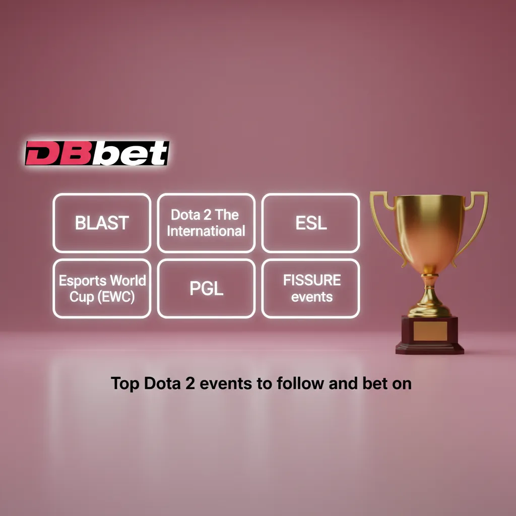 Graphic highlighting top Dota 2 tournaments for betting: TI, ESL One/DreamLeague, BLAST, EWC, PGL, FISSURE.