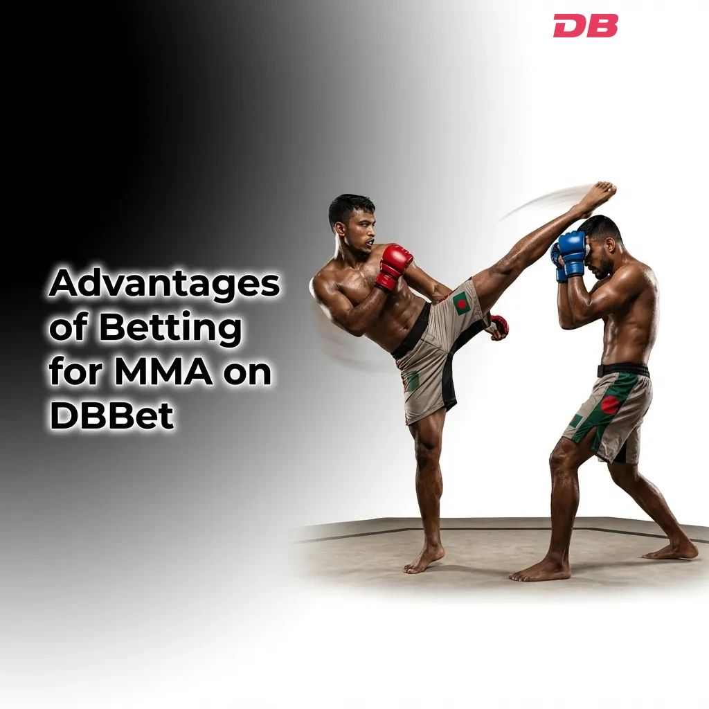 MMA betting platform interface showing live odds, payment methods, and fighter statistics on mobile device — DBbet in Bangladesh