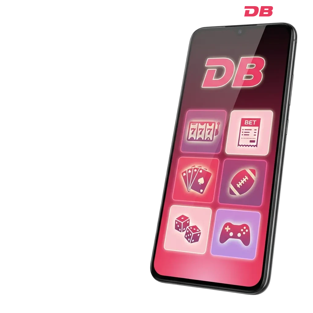DBBet Android app interface showing betting and casino games with login and registration options on mobile device — DBbet in Bangladesh