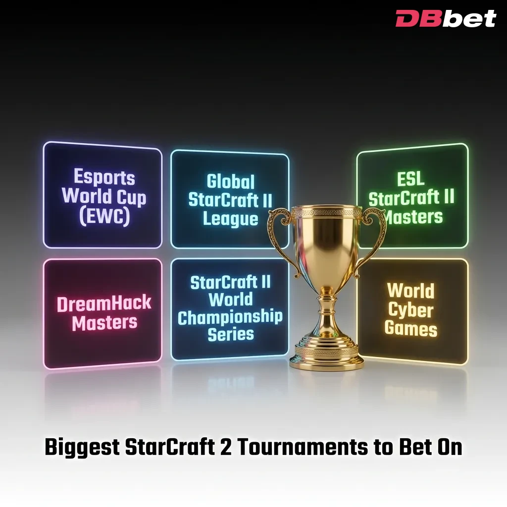 Professional StarCraft 2 tournament arena with players competing on stage in front of large screens and audience — DBbet in Bangladesh