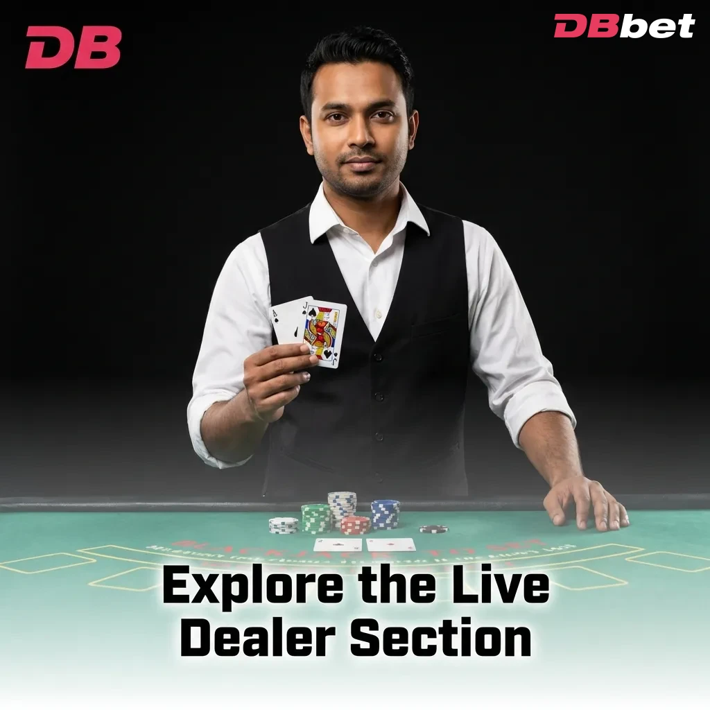 Live dealer casino interface showing roulette, blackjack, baccarat, poker, and game show tables with professional dealers — DBbet in Bangladesh