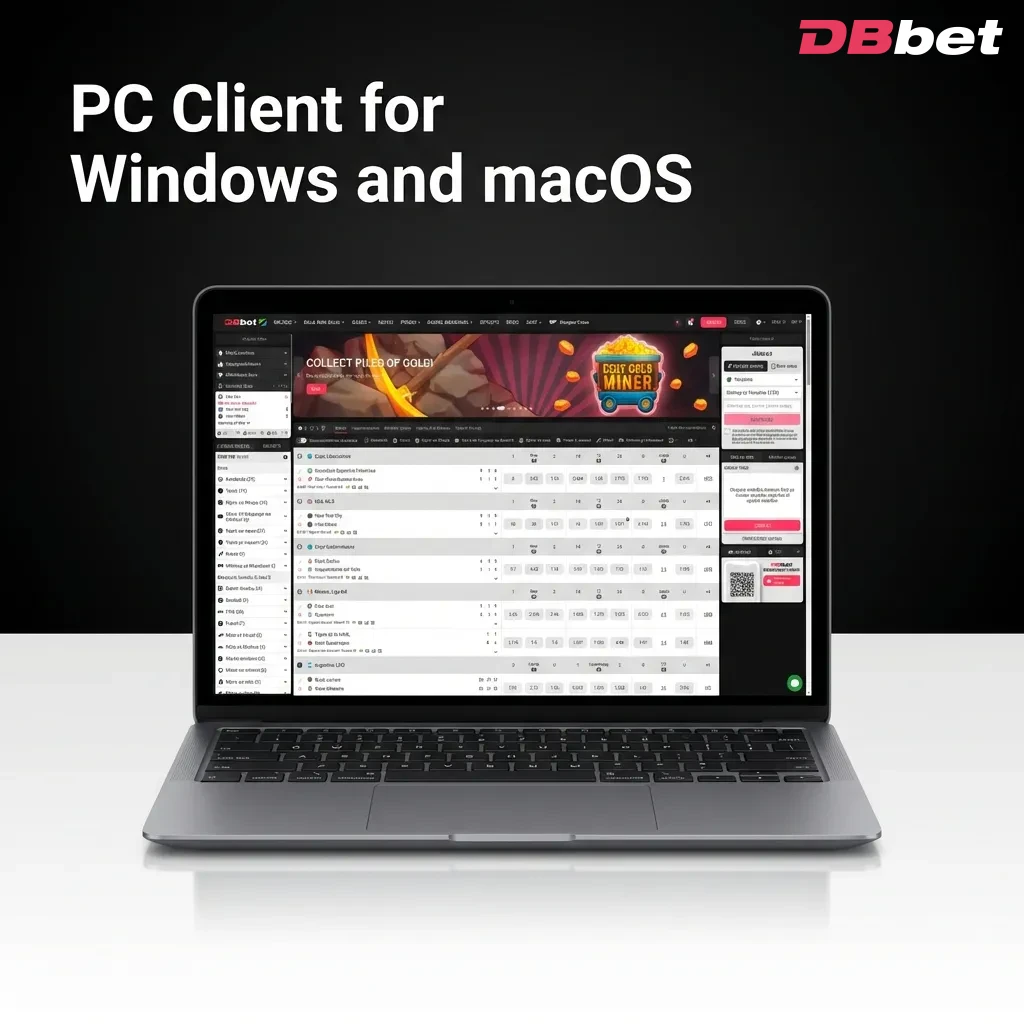 DBBet website displayed on desktop browser for Windows and macOS with betting and casino games interface — DBbet in Bangladesh