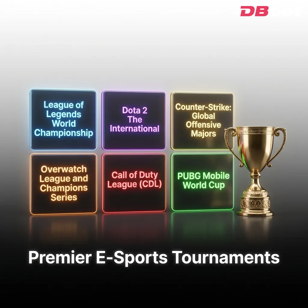 Major e-sports tournaments table showing top competitive gaming events for Dota 2, CS2, League of Legends, and Valorant — DBbet in Bangladesh