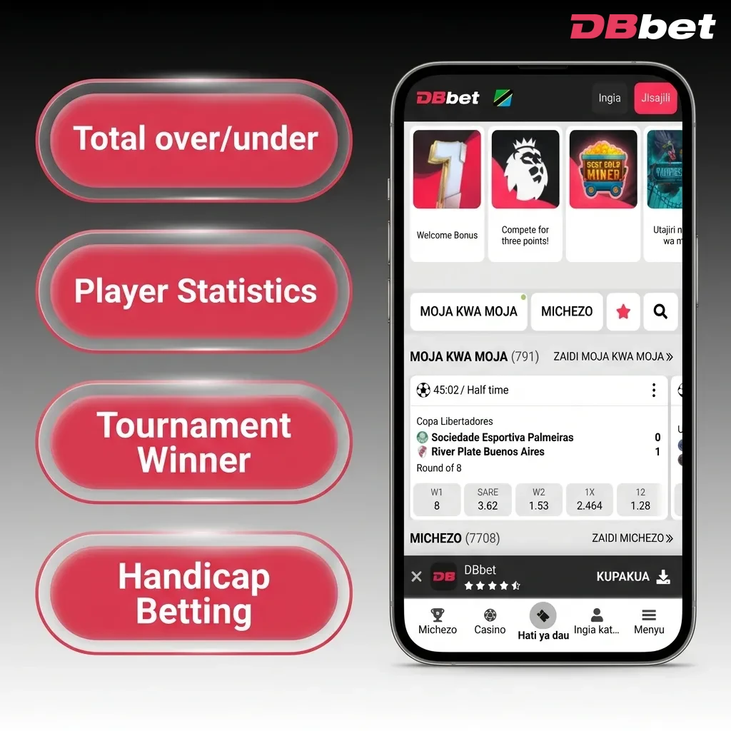 DBBet app interface showing various betting options including single, accumulator, system, chain, and handicap bets — DBbet in Bangladesh