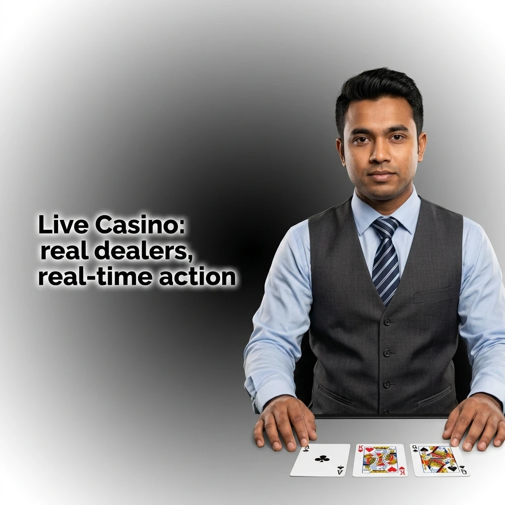 Live casino table with real dealer streaming roulette, blackjack, and baccarat games in real-time on device